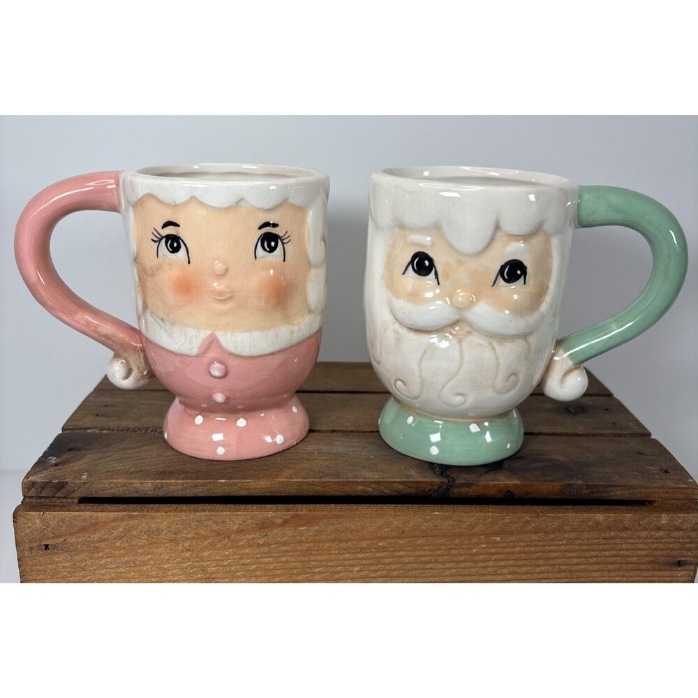Johanna Parker Christmas Vintage Pastel Mr. & Mrs. Claus Mug Set, Santa Holiday